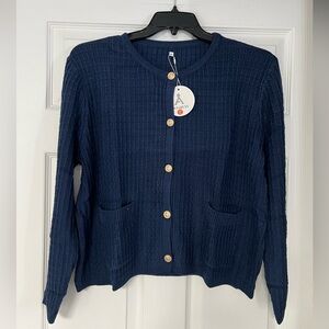 Classic Navy Button-Front Cardigan with Patch Pockets